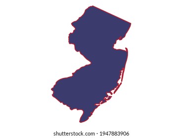 High detail solid vector map of New Jersey with official USA flag colors. New Jersey map isolated on white background. The map is appropriate for digital editing and prints of any size. 
