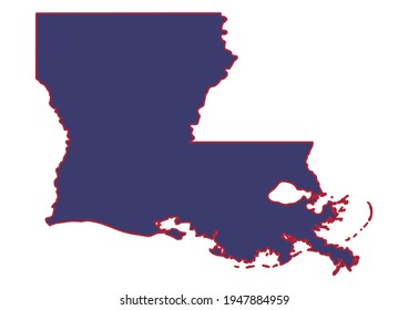 High detail solid vector map of Louisiana with official USA flag colors. Louisiana map isolated on white background. The map is appropriate for digital editing and prints of any size. 