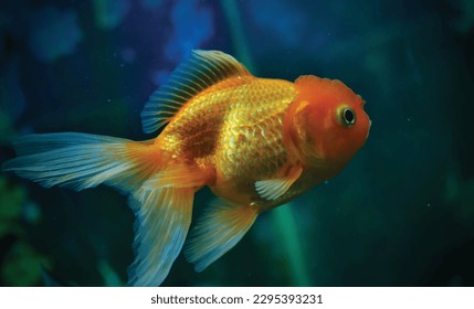 High detail vector goldfish swimming in the aquarium with clear water, looks very cute and beautiful illustration
