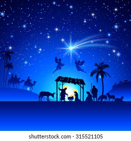 High detail Vector nativity Christmas Scene.