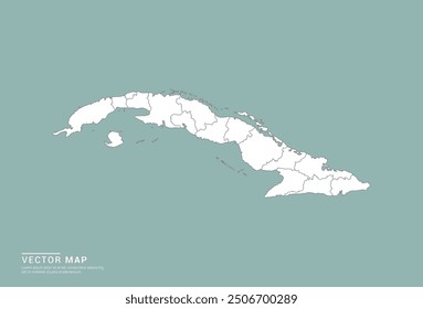 High Detail White silhouette of Cuba map on green background vector.