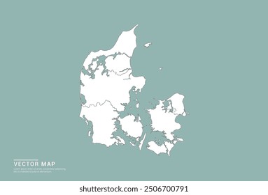 High Detail White silhouette of Denmark map on green background vector.