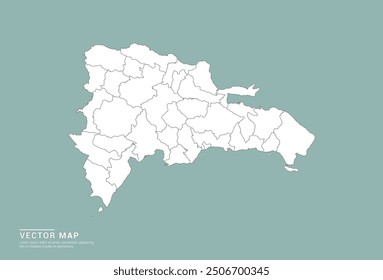 High Detail White silhouette of Dominican Republic map on green background vector.