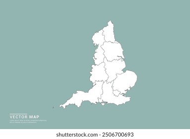 High Detail White silhouette of England map on green background vector.