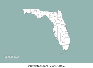High Detail White silhouette of Florida map on green background vector.