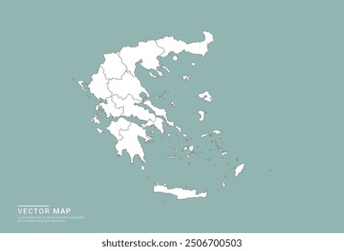 Alto detalle Silueta blanca de Grecia mapa sobre fondo verde Vector.