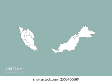 High Detail White silhouette of Malaysia map on green background vector.