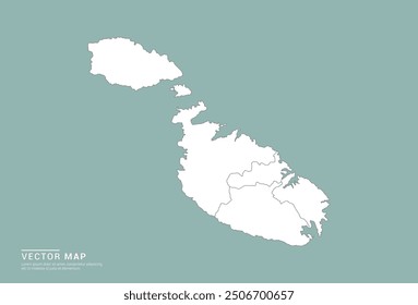 High Detail White silhouette of Malta map on green background vector.