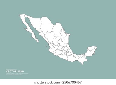 Silueta blanca del mapa de México en el Vector de fondo verde.