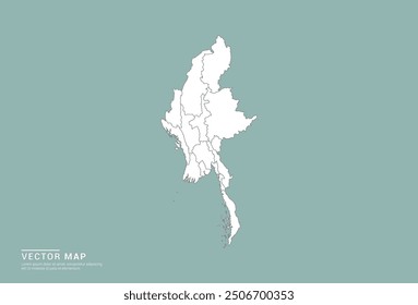 High Detail White silhouette of Myanmar map on green background vector.