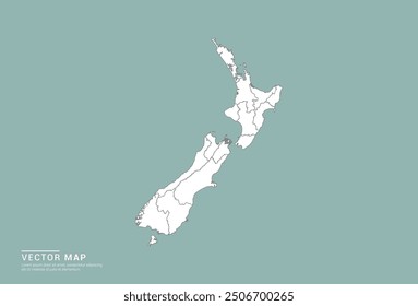 High Detail White silhouette of New Zealand map on green background vector.