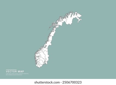 High Detail White silhouette of Norway map on green background vector.