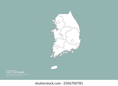 High Detail White silhouette of South Korea map on green background vector.