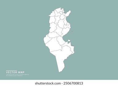 High Detail White silhouette of Tunisia map on green background vector.