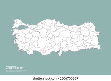 High Detail White silhouette of Turkey map on green background vector.