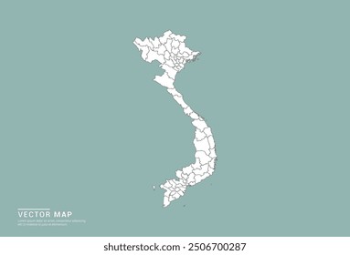 High Detail White silhouette of Vietnam map on green background vector.