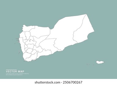 High Detail White silhouette of Yemen map on green background vector.