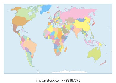 High Detail World map. All elements are separated in editable layers clearly labeled. Vector illustration.