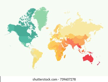 High detail world map with color. All elements are seperated in editable layers. Vector illustration