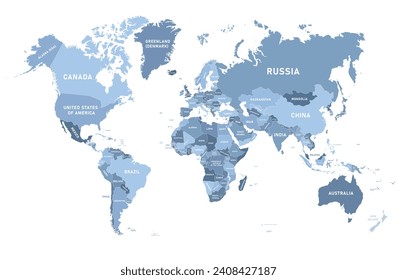 High detail World Map with country names vector stock illustration	
