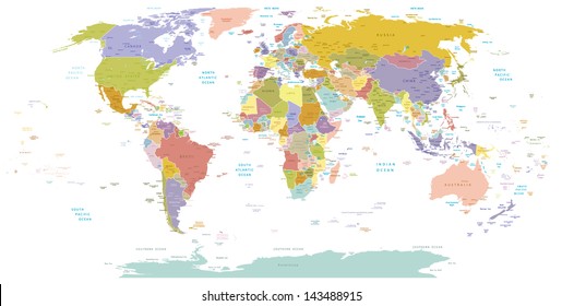 High Detail World map.All elements are separated in editable layers clearly labeled. Vector