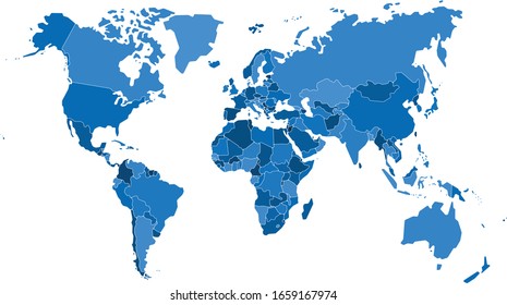 Mapa mundial de alto detalle.Todos los elementos se separan en países editables. Imagen del vector EPS10.