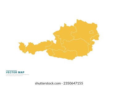 High Detail Yellow silhouette of Austria map on white background vector.