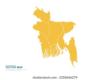 High Detail Yellow silhouette of Bangladesh map on white background vector.