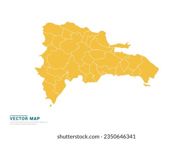 High Detail Yellow silhouette of Dominican Republic map on white background vector.