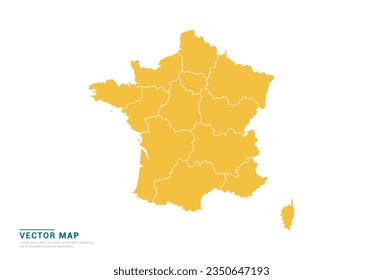 High Detail Yellow silhouette of France map on white background vector.