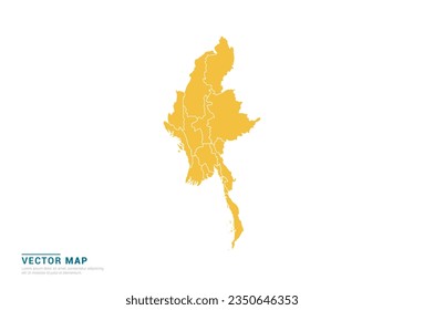 High Detail Yellow silhouette of Myanmar map on white background vector.