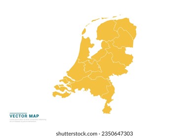 High Detail Yellow silhouette of Netherland map on white background vector.