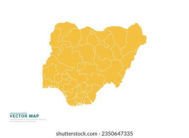 High Detail Yellow silhouette of Nigeria map on white background vector.