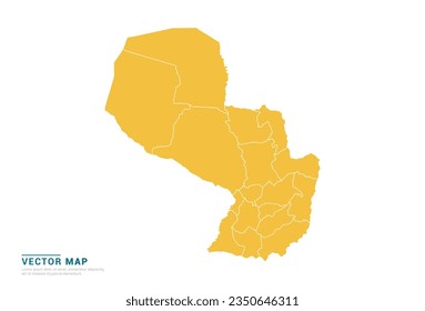 High Detail Yellow silhouette of Paraguay map on white background vector.