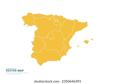 High Detail Yellow silhouette of Spain map on white background vector.