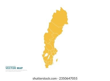 High Detail Yellow silhouette of Sweden map on white background vector.
