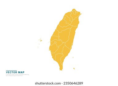 High Detail Yellow silhouette of Taiwan map on white background vector.