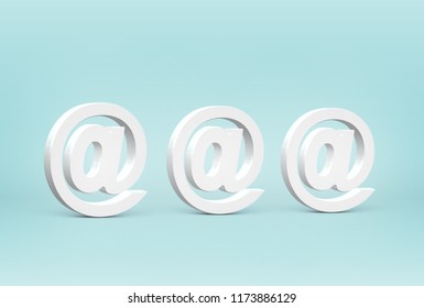 High detailed 3D font 3 email/'at' mark characters, vector illustration