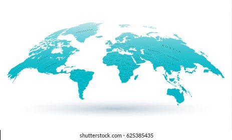 High Detailed 3D Map of the World with National Borders for Scientific Presentations, Articles or Web Design. Vector Illustration