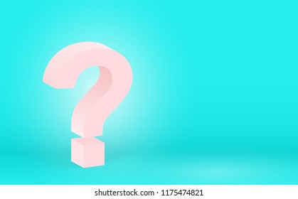 High detailed 3D pink question, vector illustration. Big pink question mark on a blue background