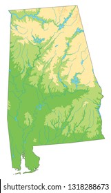 High Detailed Alabama Physical Map.