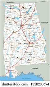 High detailed Alabama road map with labeling.