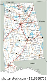 High detailed Alabama road map with labeling.