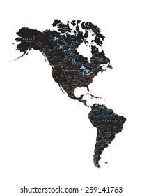 High detailed  Americas road map with labeling - Black.