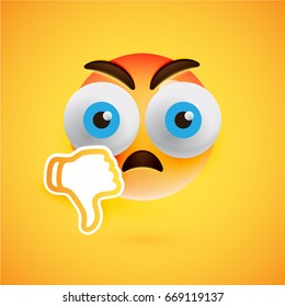 High detailed angry yellow smiley on yellow background
