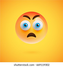 High detailed angry  yellow smiley on yellow background