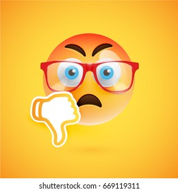 High detailed angry yellow smiley with sunglasses on yellow background