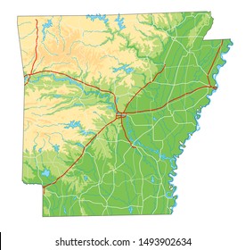 High detailed Arkansas physical map. svg
