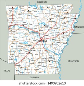 High detailed Arkansas road map with labeling. svg