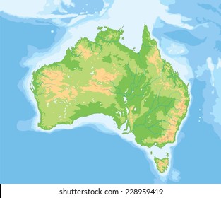 High detailed Australia physical map.